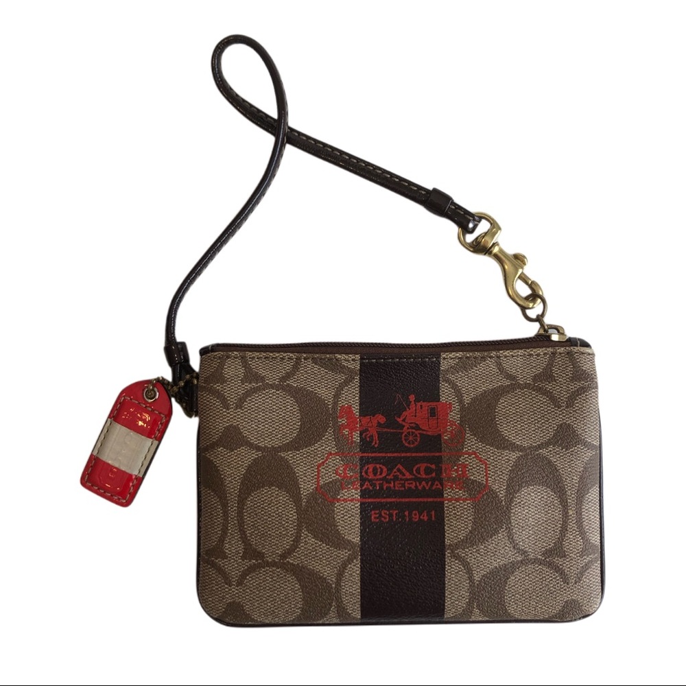 Coach Brown and Orange Leather Wristlet